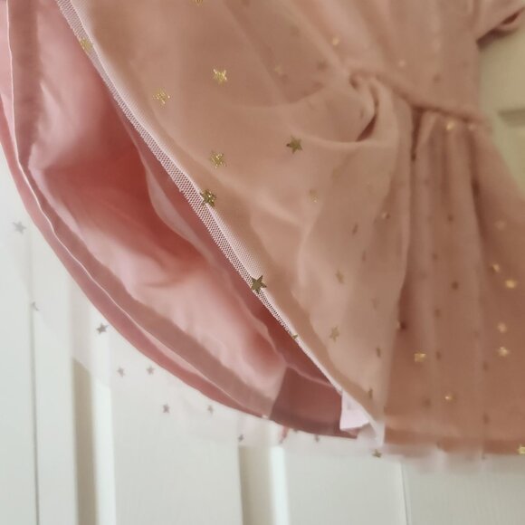 Carters Baby Girls Light Pink Tulle Dress Gold Star Print with Diaper Cover 9M - Picture 4 of 10